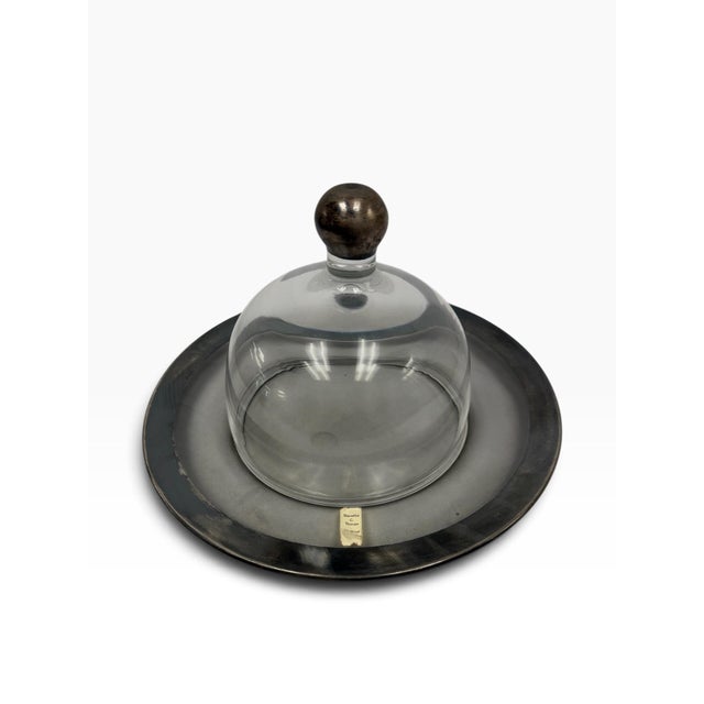 Elevate your entertaining or bar cart display with this striking, authentic Mid-Century Modern glass cheese dome and...