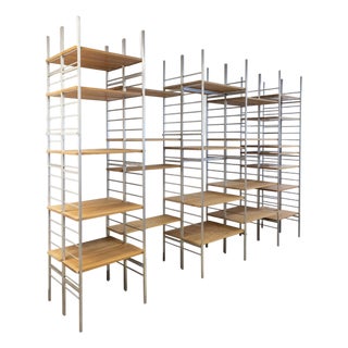 Contemporary Custom Made Modular Wood and Metal Industrial Shelving Wall Unit For Sale