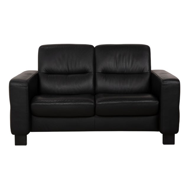 Wave 2-Seater Sofa in Black Leather from Stressless For Sale