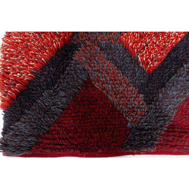 Burgundy Vintage Swedish Rya Rug by Ritta Aaltonen Doris Leslie Blau Collection For Sale - Image 8 of 9