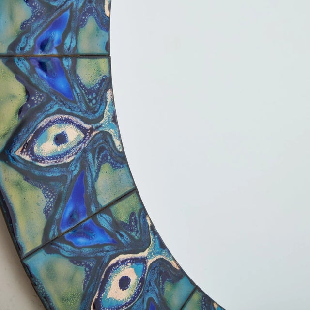 1960s 1/5 Blue Hand-Painted Enamel Mirror by Bodil Eje, Denmark 1960s For Sale - Image 5 of 9