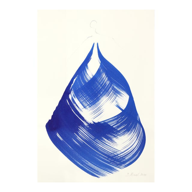 The Blue Dress 3 - Minimalist Figurative Ink Painting on Paper Original Artwork by Bettina Mauel For Sale