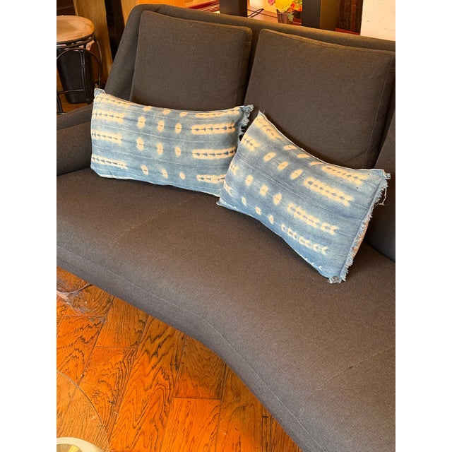 Modern Custom Design Vintage Indigo Lumbar Pillows, Pair For Sale - Image 3 of 12