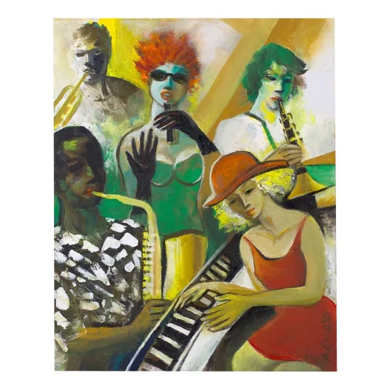 Musicians, Oil on Board, 21st Century For Sale