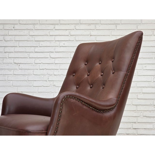Danish Armchair in Brown Furniture Leather, 1970s For Sale - Image 14 of 18