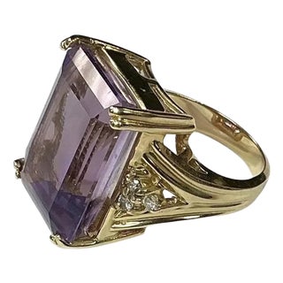 14k Yellow Gold Amethyst and Diamond Ring For Sale