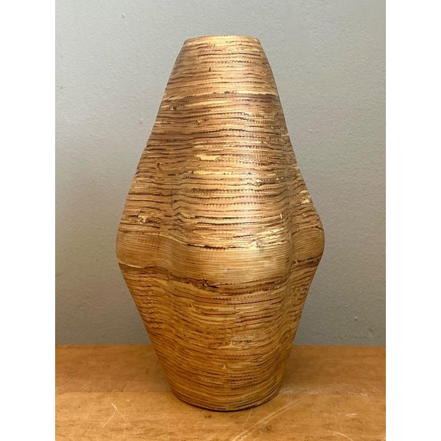 Camel Vintage Textured Wood Decorative Vase For Sale - Image 8 of 14