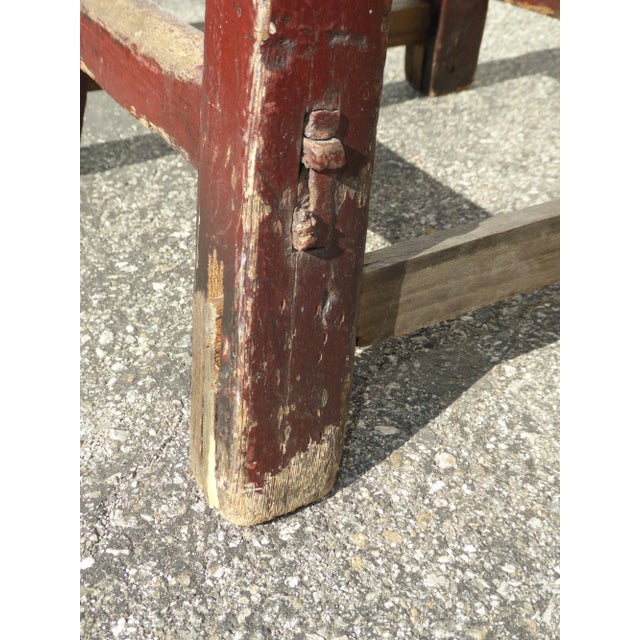 Wood Vintage French Country Farmhouse Rustic Red Stool For Sale - Image 7 of 12