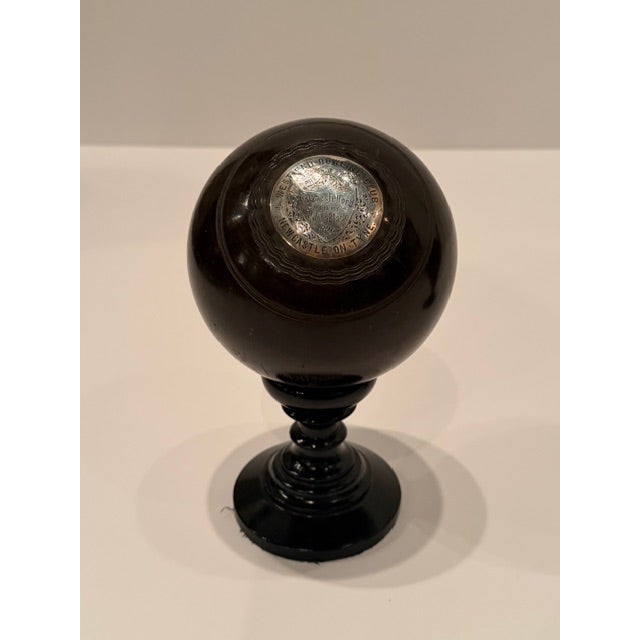 Victorian Carpet Balls on Stands With Sterling Silver Plaques -a Pair For Sale - Image 11 of 13