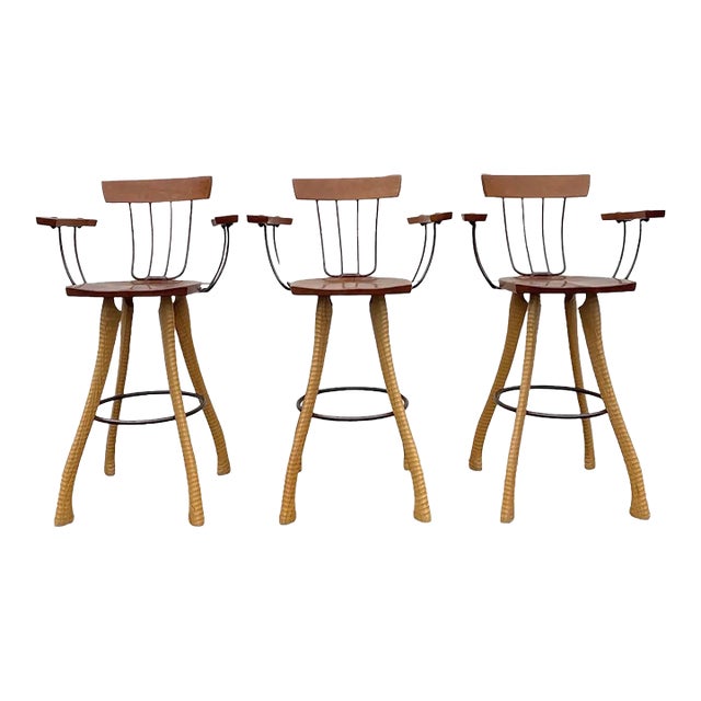 Vintage Handmade Bar Stools. Set of 3 Bar Btools For Sale