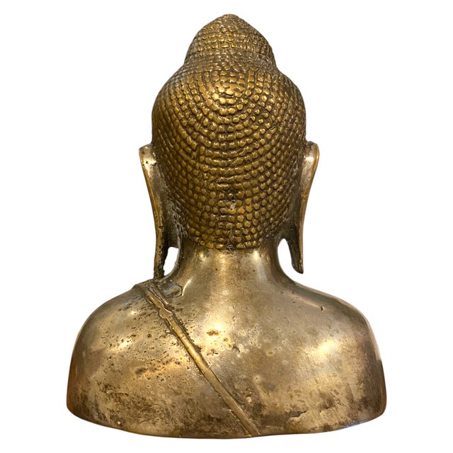 Mid 20th Century Buddha Bust Brass/Bronze Silvered Nepal Tibet Yoga Meditation Decor 6.75" For Sale - Image 5 of 9