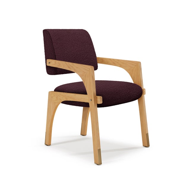 Arches Dining Chair in Dark Red Bouclé and Oak from Insidherland For Sale - Image 4 of 4