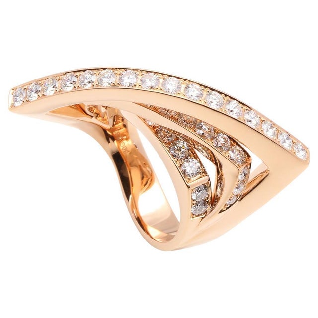 Contemporary Diamond Channel Set Line Geometric Wave Unique Statement 18 Karat Rose Gold Ring, Size 7 For Sale - Image 3 of 18