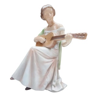 Danish Porcelain Figurine of Woman Playing Guitar from Bing & Grondahl, 1950s For Sale