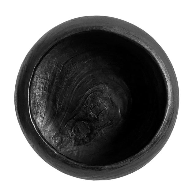 Vintage Low Profile Modern Black Wood Bowl For Sale - Image 4 of 6