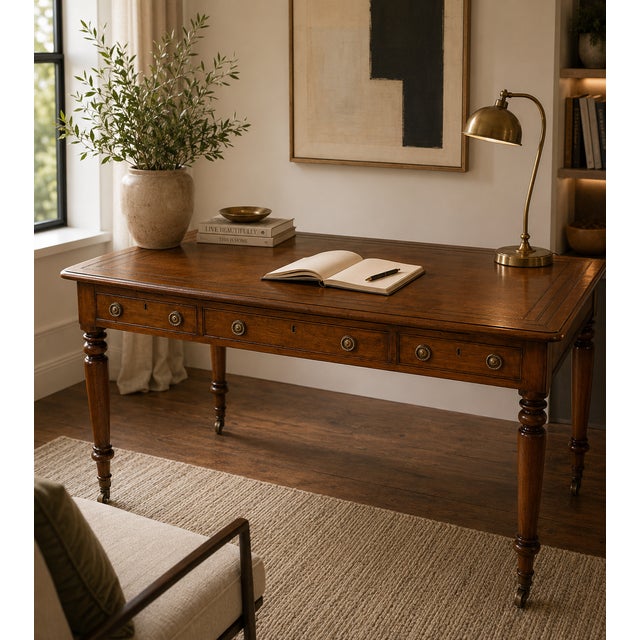 An antique Georgian mahogany partners library writing desk with pull out leather writing slide and drawers to both sides....