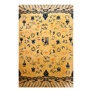 Striking Yellow-Canary Background Color With Nice Foliate Pattern Antique Chinese Ningxia Rug