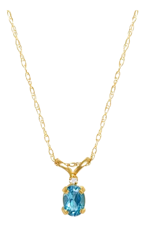 Solitaire Oval Blue Topaz .25cttw 14k Yellow Gold 16"