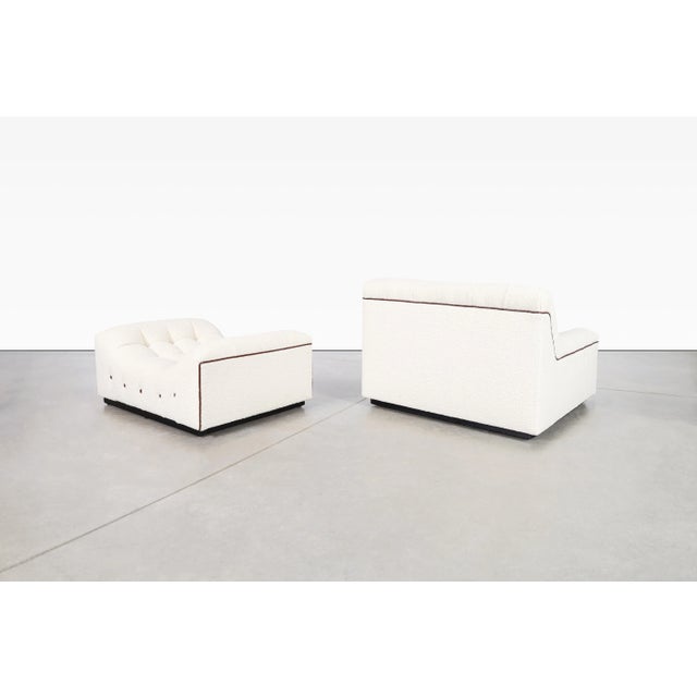 1960s Vintage Boucle and Leather Lounge Chair With Ottoman Attributed to Milo Baughman For Sale - Image 5 of 12