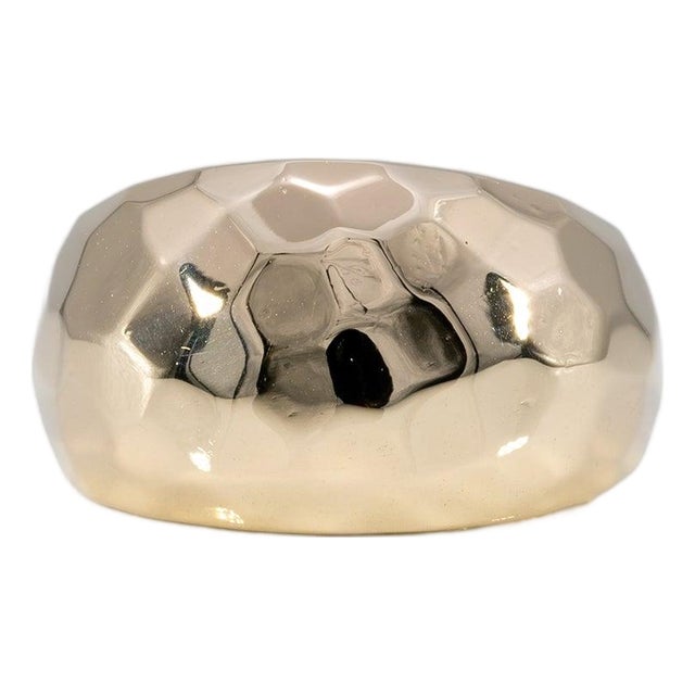 Wide Comfort Fit Estate Band Ring: Solid 14k Gold – Hammered Polished Band, Size 6 For Sale