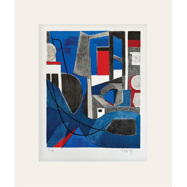 Mid 20th Century Mid Century French Original Abstract Print on Paper, Signed and Numbered by Danièle Perré, With Mat For Sale