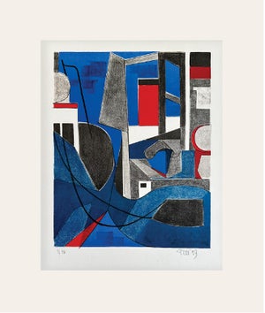 Mid 20th Century Mid Century French Original Abstract Print on Paper, Signed and Numbered by Danièle Perré, With Mat