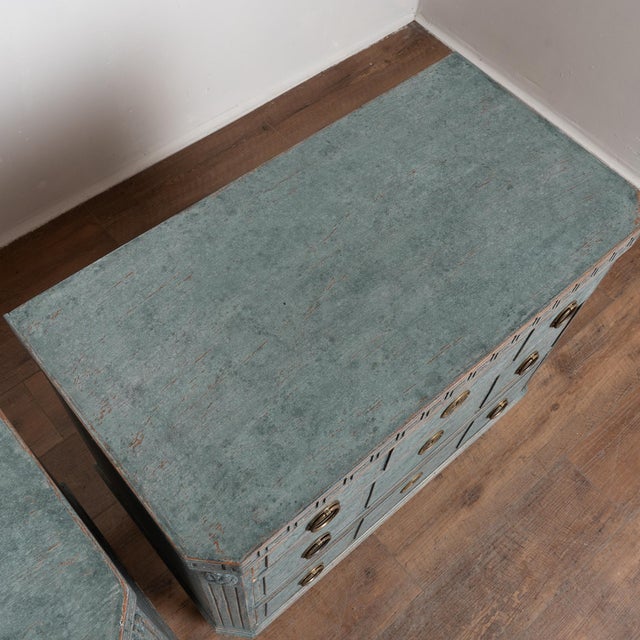 Mid 19th Century Mid-19th Century Swedish Gustavian Pair of Blue Painted Chests of Drawers For Sale - Image 5 of 15