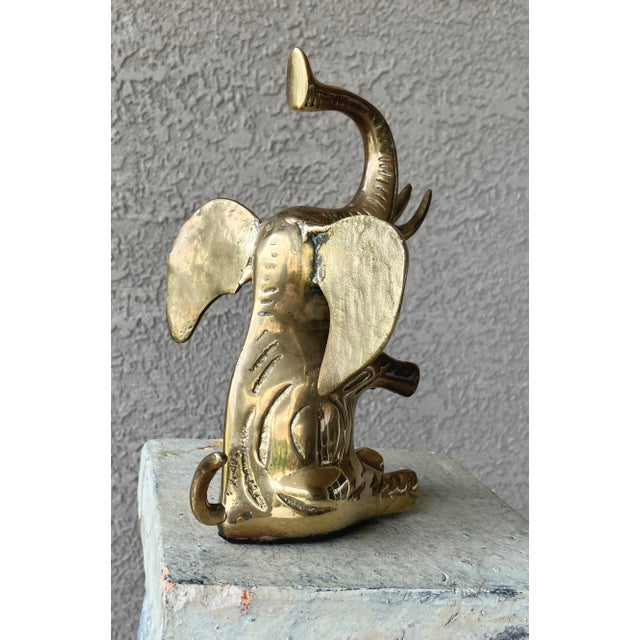 Mid 20th-Century Whimsical Solid Cast Brass Sitting Elephant For Sale - Image 4 of 12