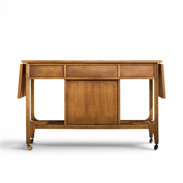 Broyhill Brasilia Mid Century Walnut Bird Tiles Bar Cart For Sale In Chicago - Image 6 of 12