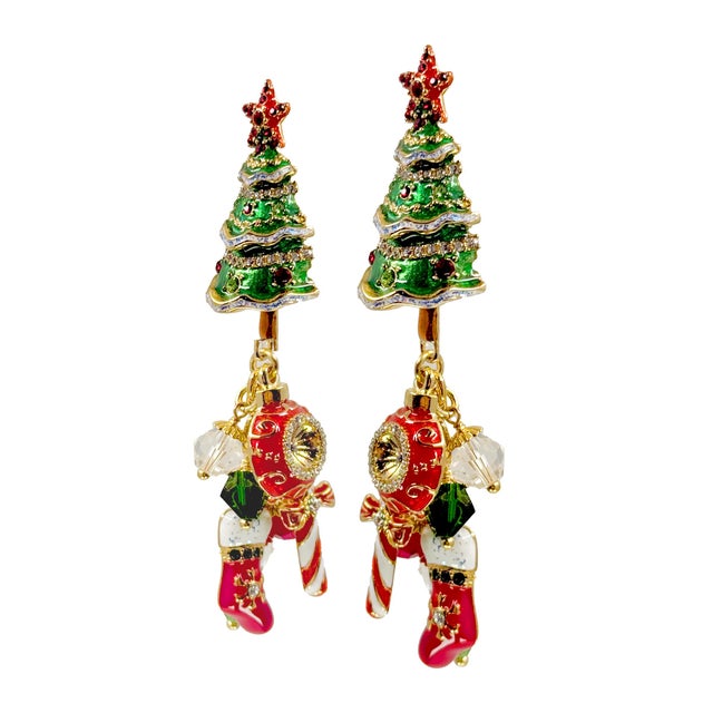 Contemporary Ritzy Couture DeLuxe Christmas Tree Earrings Holiday Charm 22k Gold Plated, A Pair For Sale - Image 3 of 10