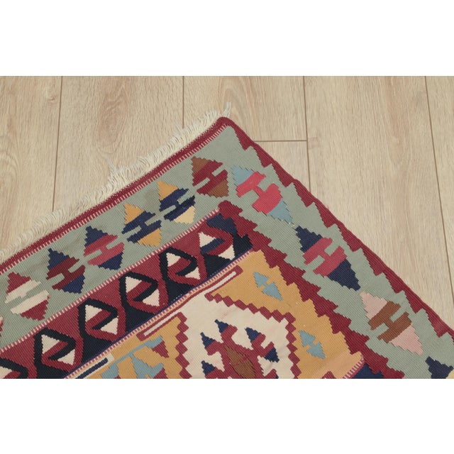 1970s 1970s Turkish Tribal Style Geometric Design Multicolor Hand Knotted Oushak Kilim Runner Rug For Sale - Image 5 of 13
