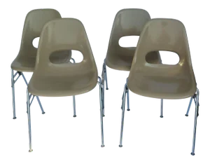 1980s Herman Miller-Style Fiberglass Shell Chairs- Set of 4