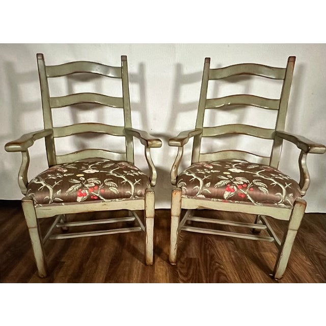 Woodland Furniture Painted Ladderback Dining Arm Chairs Attributed to Woodland Furniture For Sale - Image 4 of 10