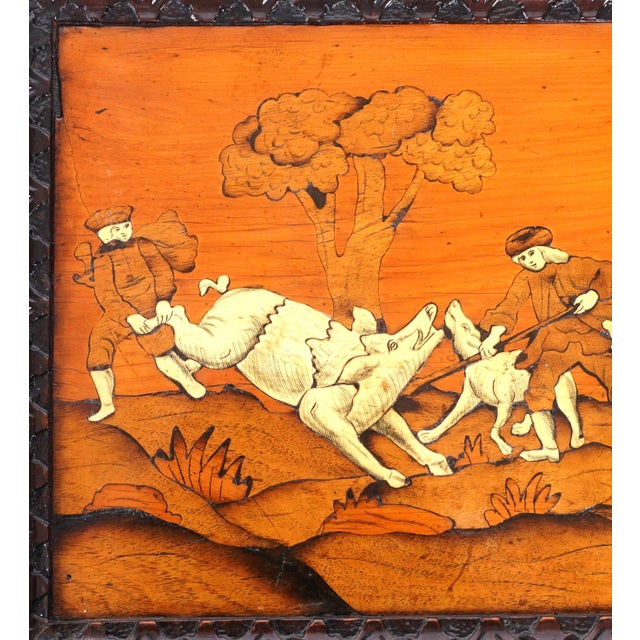Rustic Marquetry Inlaid Hunting Plaques, a Pair For Sale - Image 3 of 7