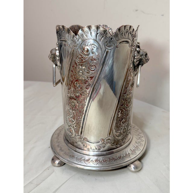 Antique 1800's Tooled Silverplate Lion Handles Champagne Wine Chiller Ice Bucket For Sale - Image 13 of 14
