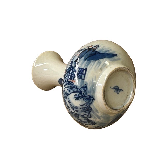 4.5" Chinese Blue White Scenery Flower Graphic Small Porcelain Art Vase For Sale - Image 11 of 12