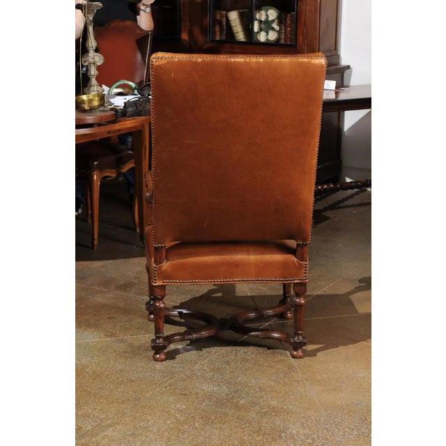 French Louis XIV Style Late 19th Century Beech Fauteuil with Leather Upholstery For Sale - Image 9 of 12