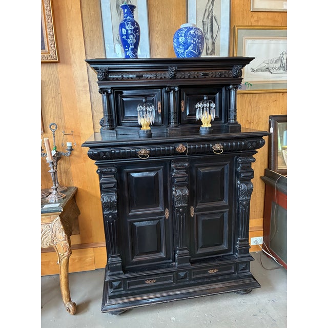 French Antique Napoleon III Ebonized Two Part Cabinet For Sale - Image 3 of 12