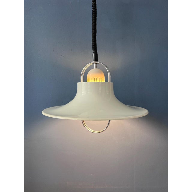 Mid-Century Modern Pendant Lamp in White & Chrome from Dijkstra For Sale - Image 3 of 12