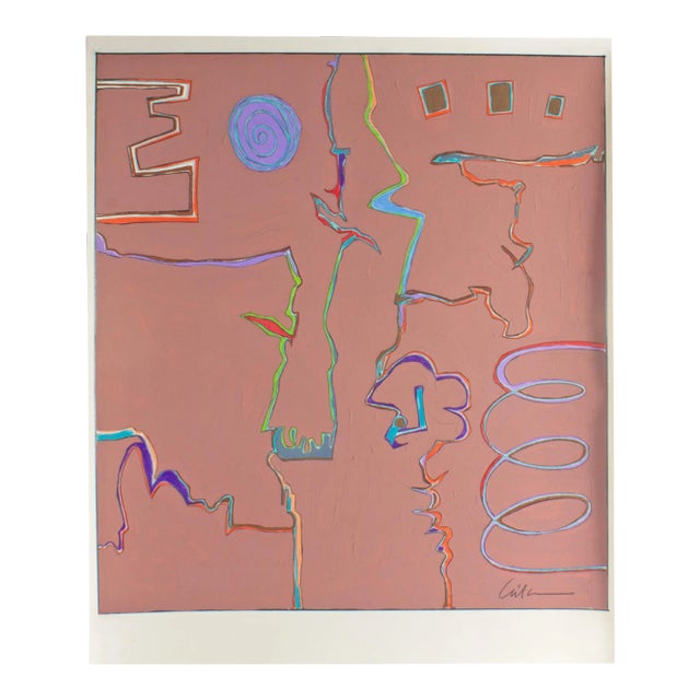 Signed 1980s Abstract Mixed Media Painting by Artist Harry Hilson For Sale