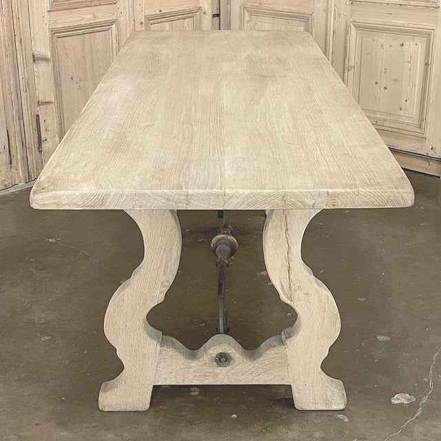 Wood Vintage Spanish Dining Table With Wrought Iron in Solid Stripped Oak For Sale - Image 7 of 18