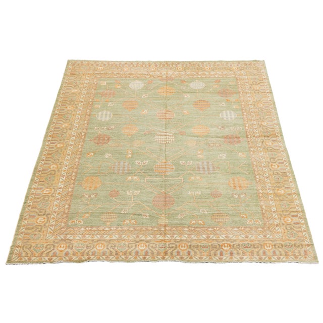 2020s 12x15 Serene Sage Green Modern Khotan Style Handmade Wool Area Rug For Sale - Image 5 of 12