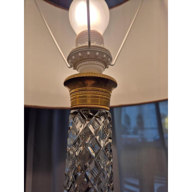 French Cut Crystal and Gilt Bronze Coloumn Table Lamps in the style of Baccarat, 1890s, Set of 2 For Sale - Image 9 of 13