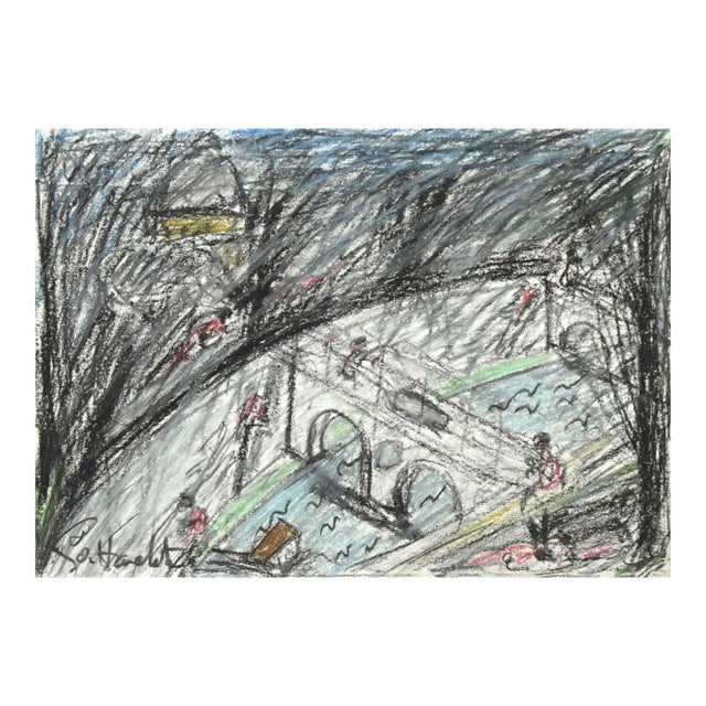 Nazareno Gattamenata, The Street, Oil Pastels, 1975 For Sale