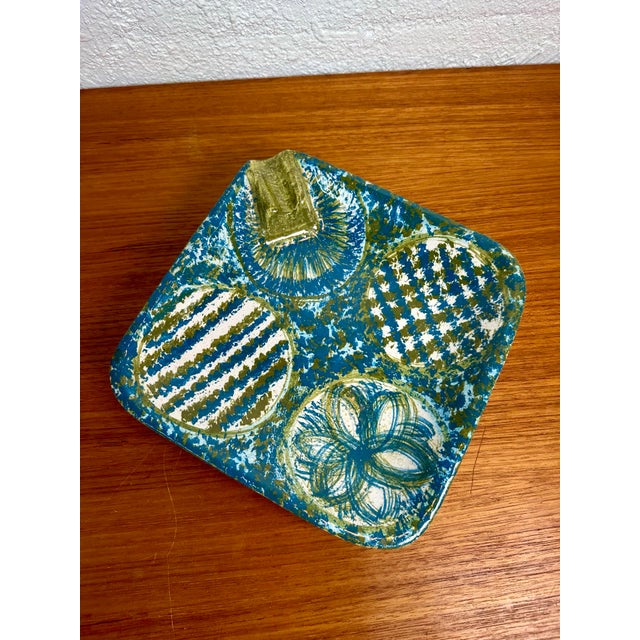 Ceramic 1960s Bitossi for Raymor Italian Mid Century Modern Blue and Green Ceramic Ashtray Catch All Dish For Sale - Image 7 of 9