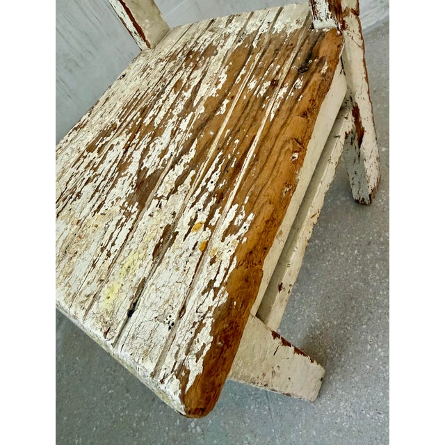 Charming Antique Gustavian Child’s Wooden Chair With Chippy Paint Finish & Rustic Vibe, Dating From Early 20th Century For Sale - Image 9 of 12