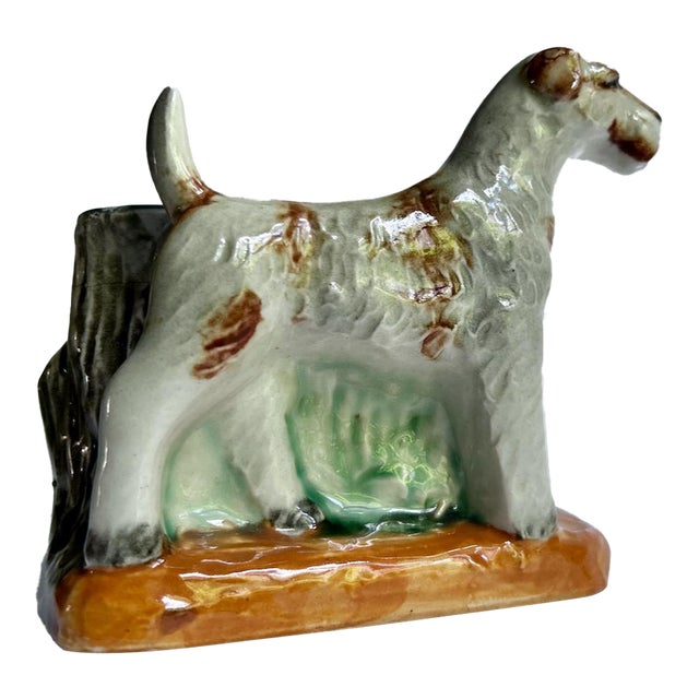 1950's Wire Hair Fox Terrier Dog Ceramic Vase, Planter For Sale