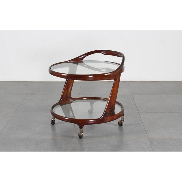 Cesare Lacca Mid-Century Glass and Curved Wood Bar Cart by Cesare Lacca, Italy, 1950s For Sale - Image 4 of 15