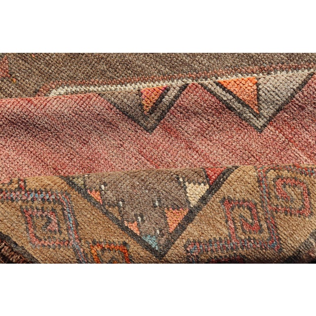Vintage Turkish Kars Gallery Runner With Muted Red, Taupe, and Soft Teal For Sale - Image 11 of 12