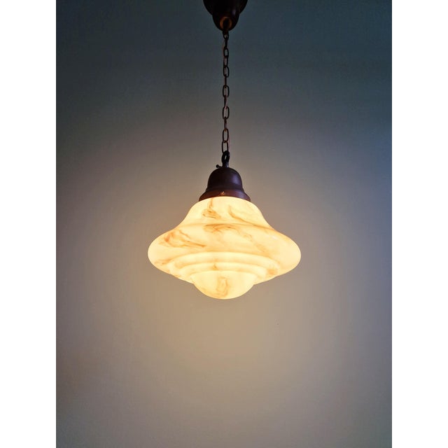 Maroon Art Deco Pendant Light in Marbled Opaline Glass from Scailmont Glassworks, Belgium, 1920s-1930s For Sale - Image 8 of 15